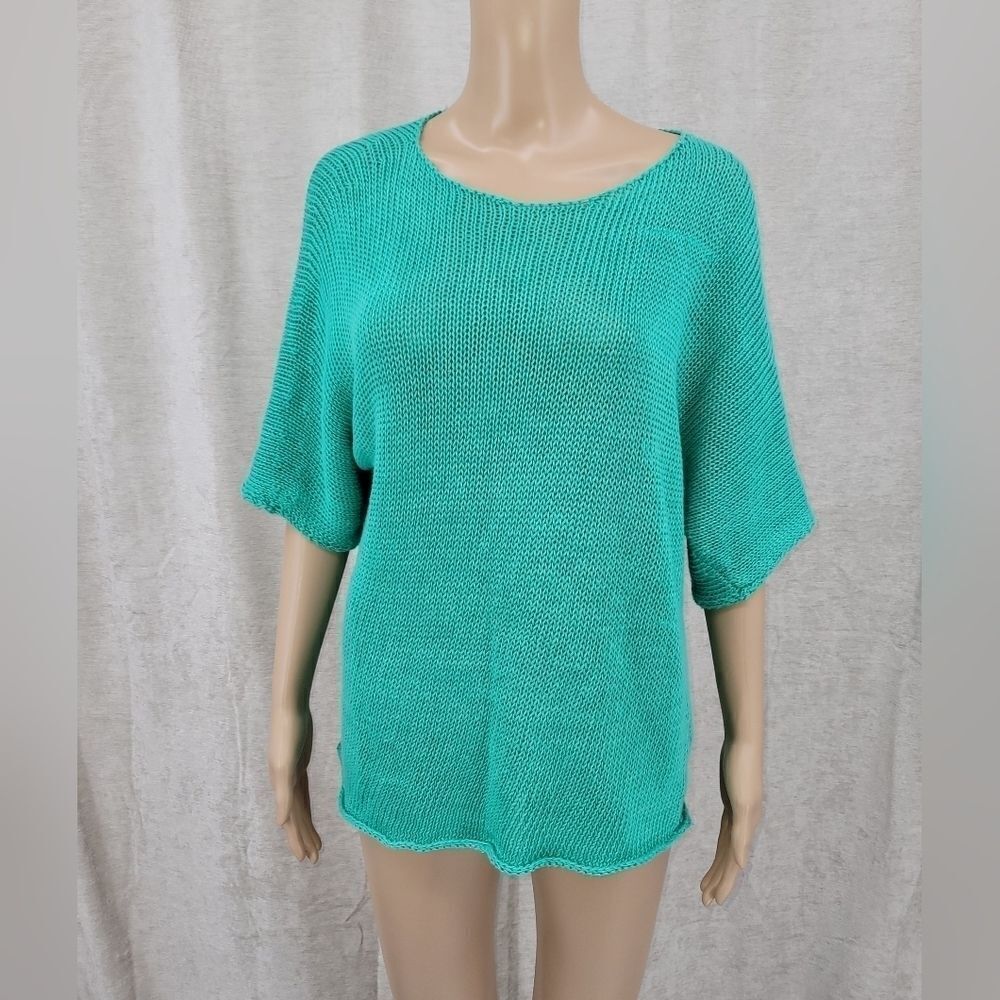 LAFAYETTE 148 Hemp Loose Knit Short Sleeve Drop Shoulder Loose Fit Sweater - Picture 2 of 9